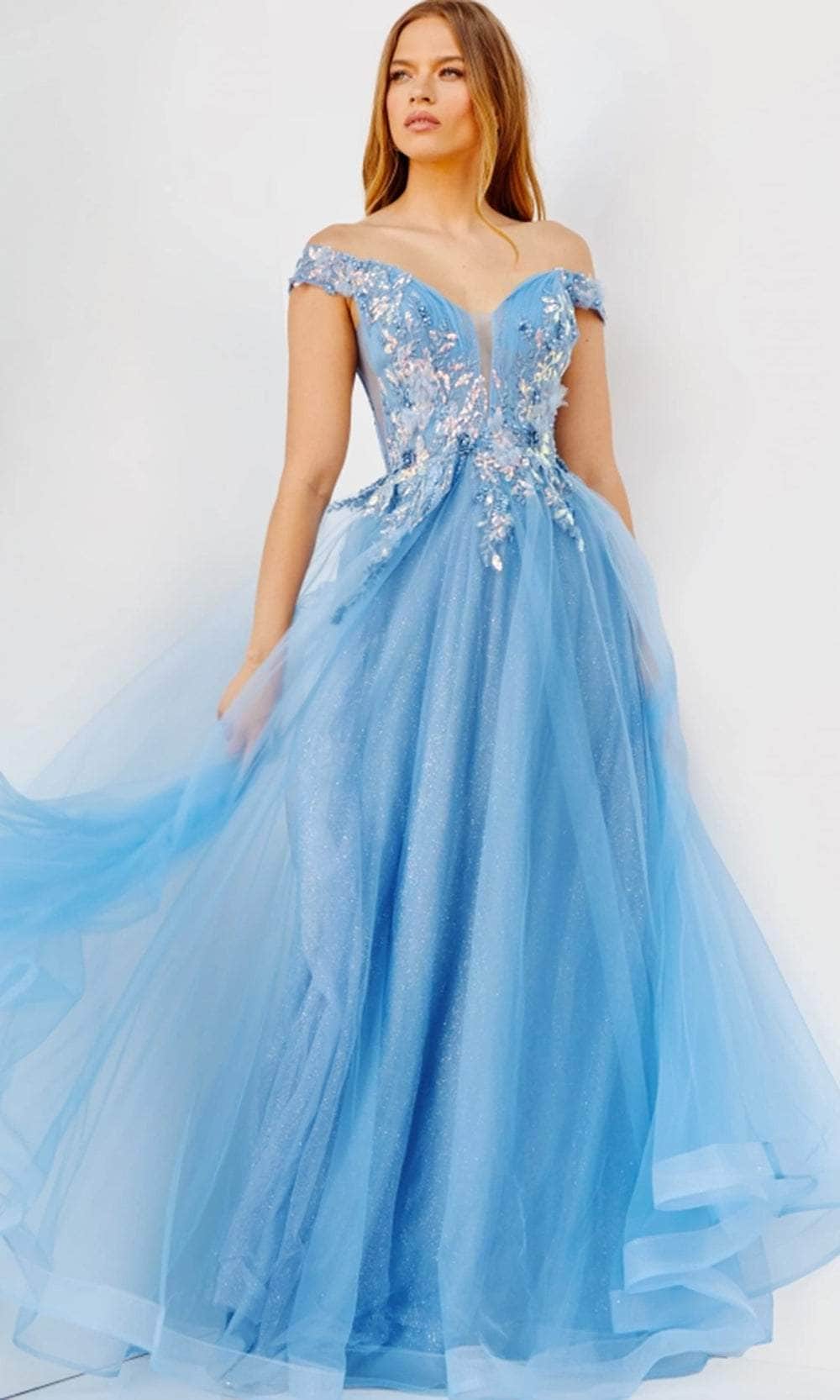 blue floral formal dress